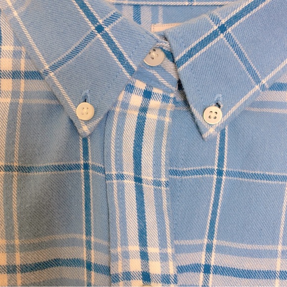 Unisex 100% Cotton Blue L.L. Bean Plaid Flannel with Button Collar - Picture 5 of 8